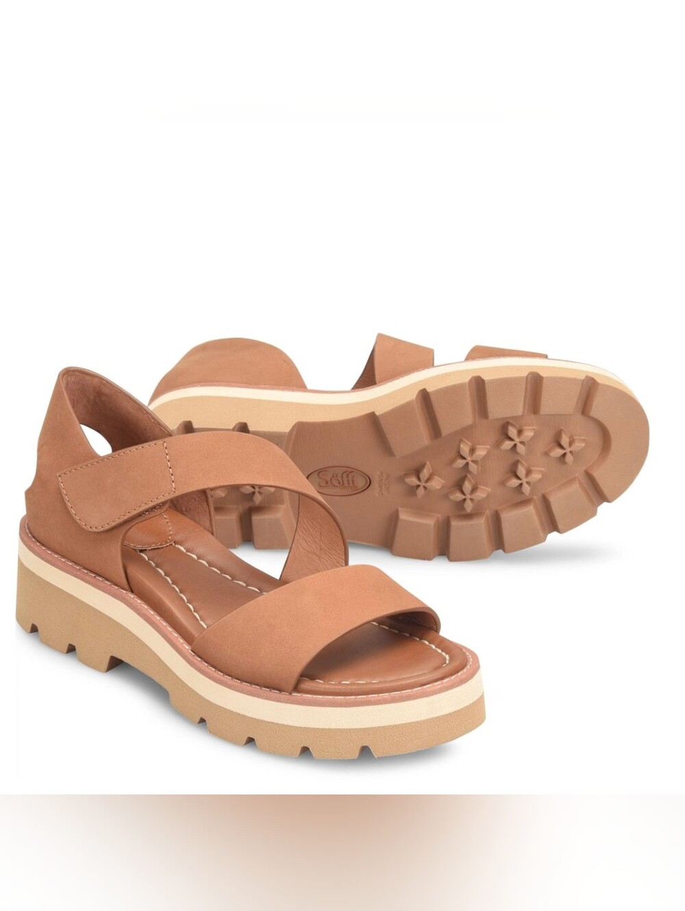 New Søfft Pru Pinecone Tan Crisscross Platform Wedge Slingback Sandals Size 7
